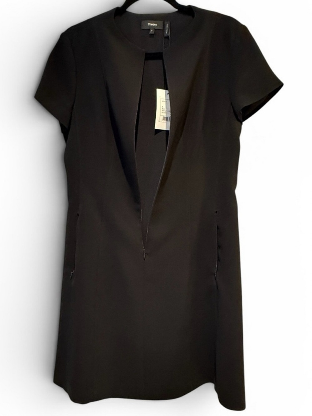 Theory Admiral Crepe Front Zip Black Shift Dress Front Pockets Sz 8 | NWT - Picture 2 of 6